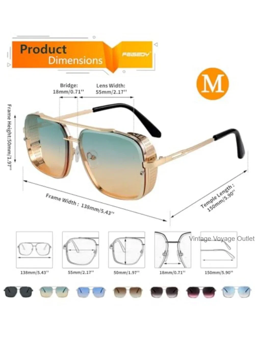 Vintage Square Aviator Sunglasses with Metallic Side Shields - Polarized UV400